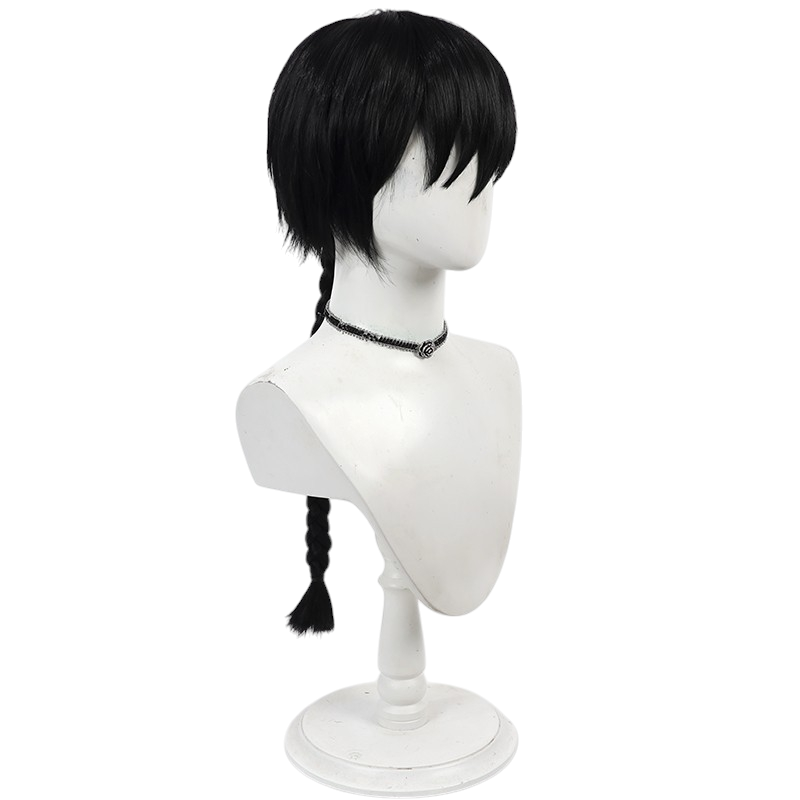 White Smoke Ranma Saotome (Male) Cosplay Wig - Ranma 1/2 (Black Teased Long Ponytail) (FEVERCOS)