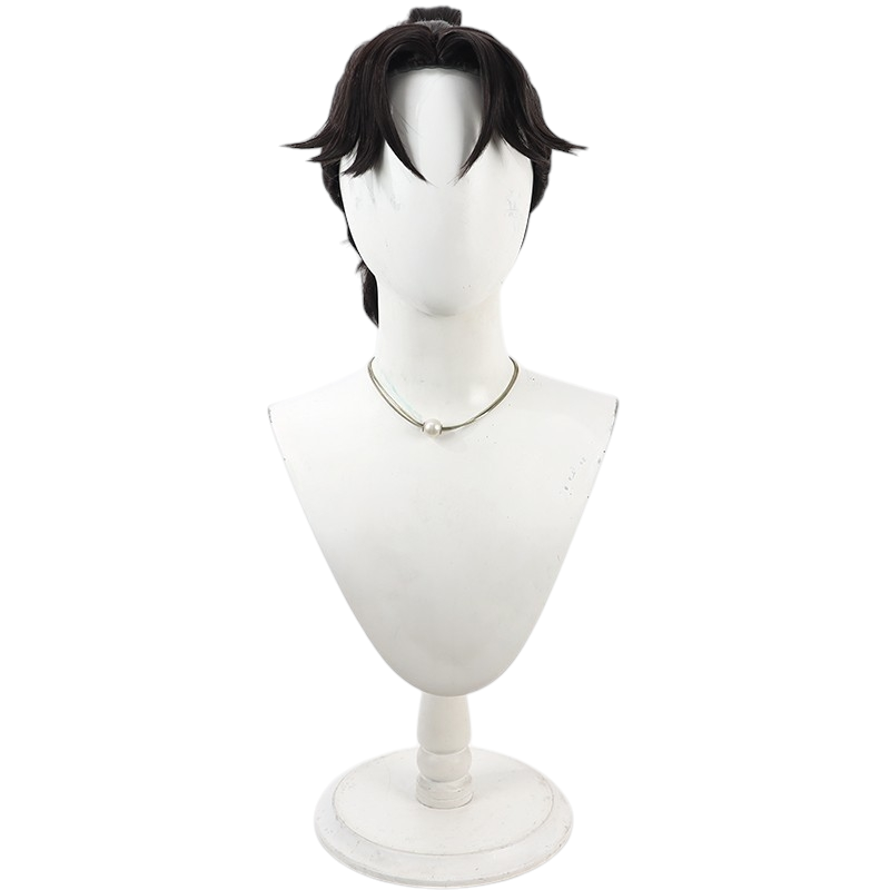 Antique White Kanbei Wakaouji Cosplay Wig - Nintama Rantaro (Brown Ponytail 30cm) (FEVERCOS)