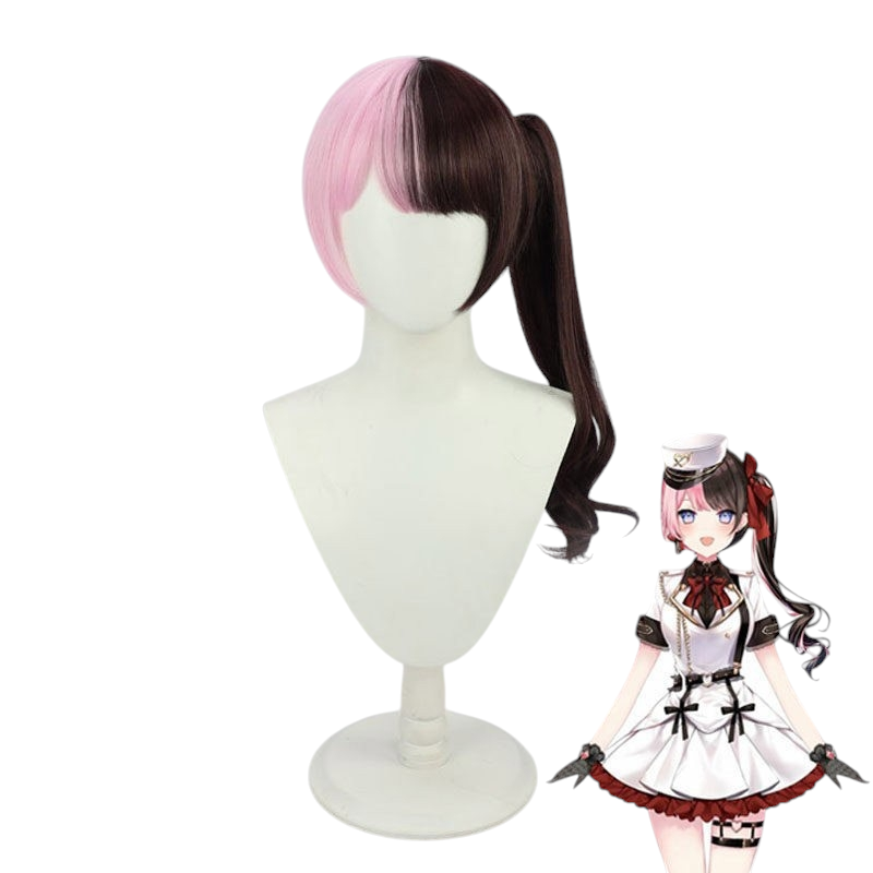 White Smoke Hinano Tachibana Cosplay Wig - VSPO! (Brown/Pink Split Style) (FEVERCOS)