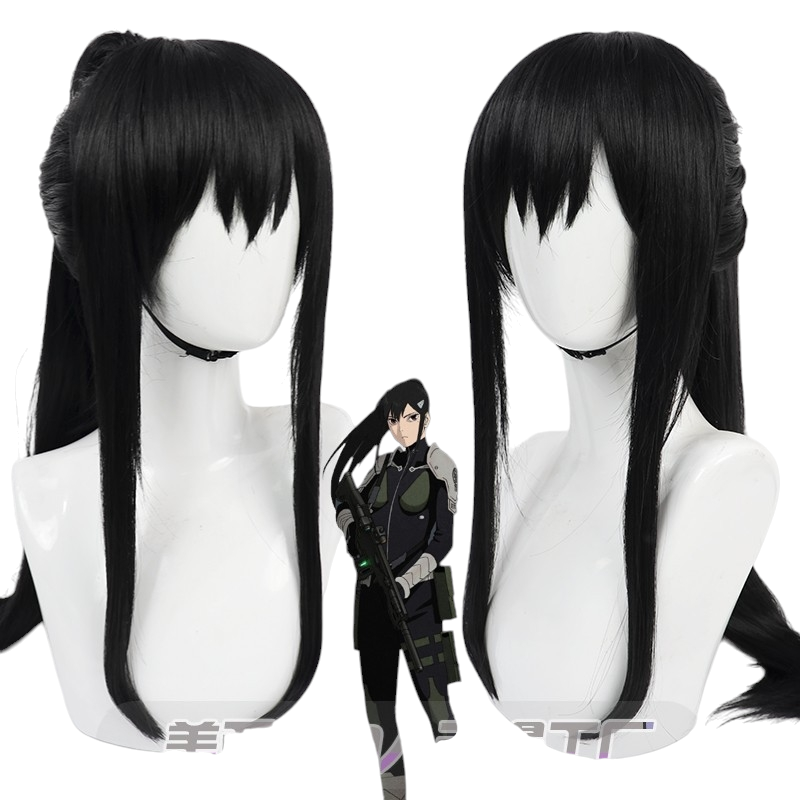 White Smoke Mina Ashiro Cosplay Wig - Kaiju No. 8 (Black Ponytail) (FEVERCOS)