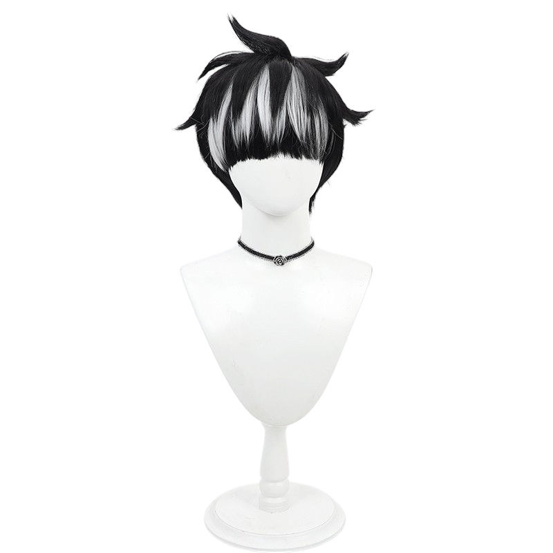 White Smoke Gen Narumi Cosplay Wig - Kaiju No. 8 (Black/White Teased) (FEVERCOS)