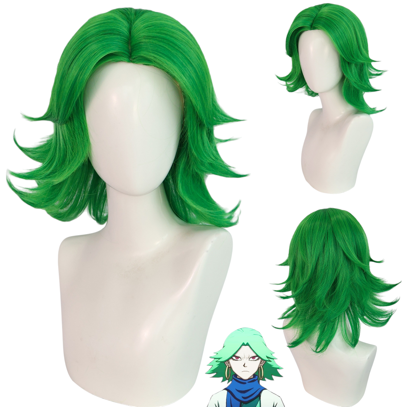 Light Gray Red Tooth (Chi Ya) Cosplay Wig - Scissor Seven (Green Split) (FEVERCOS)