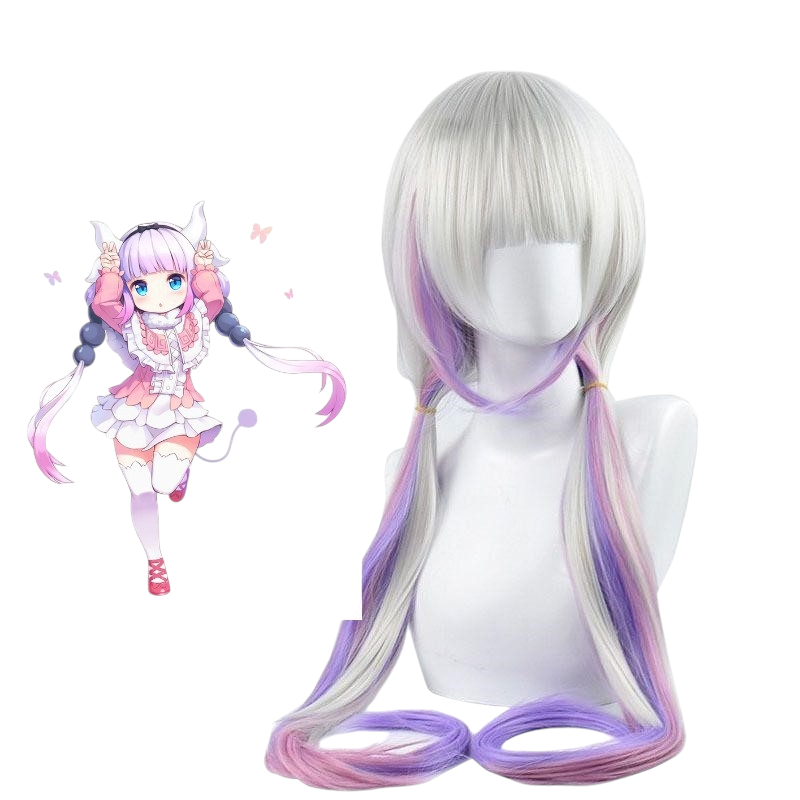 White Smoke Kanna Kamui Cosplay Wig - Miss Kobayashi's Dragon Maid (White/Purple Twin Tails) (FEVERCOS)