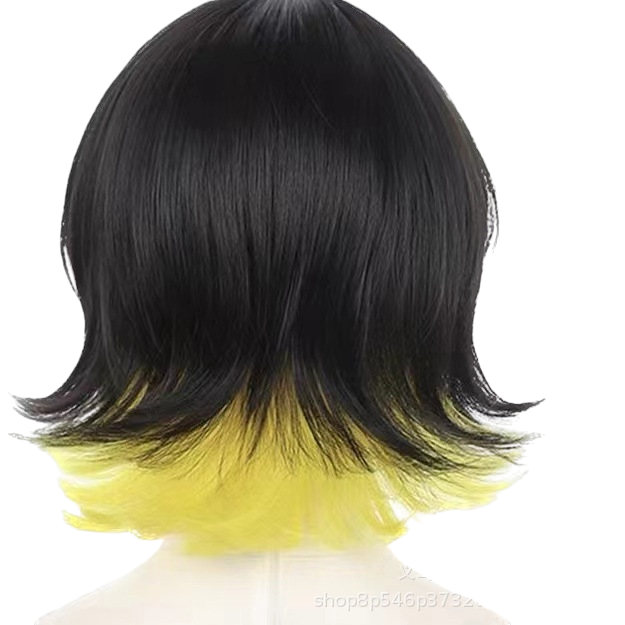 White Smoke Bachira Meguru Cosplay Wig - Blue Lock (Black/Yellow Split Bob) (FEVERCOS)