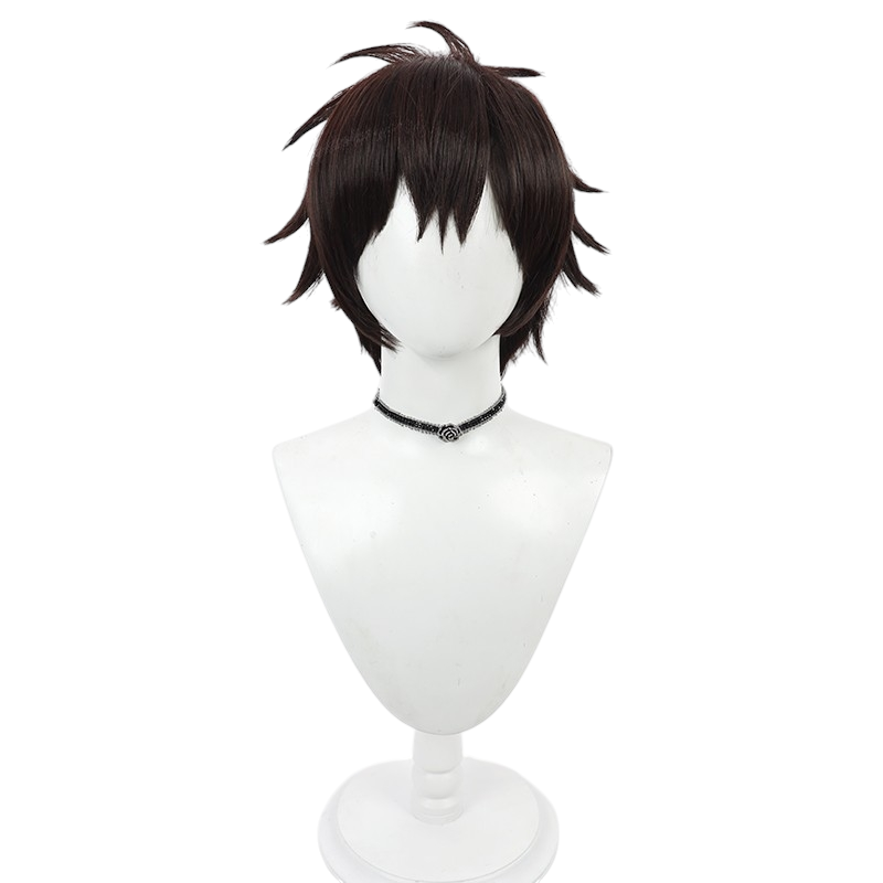 White Smoke Orter Madl Cosplay Wig - Mashle: Magic and Muscles (Dark Brown Teased Flipped) (FEVERCOS)