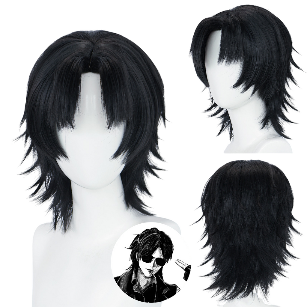 Dark Slate Gray Hei Xiazi (Black Glasses) Cosplay Wig - The Lost Tomb / DMBJ (Black Wolf Cut) (FEVERCOS)