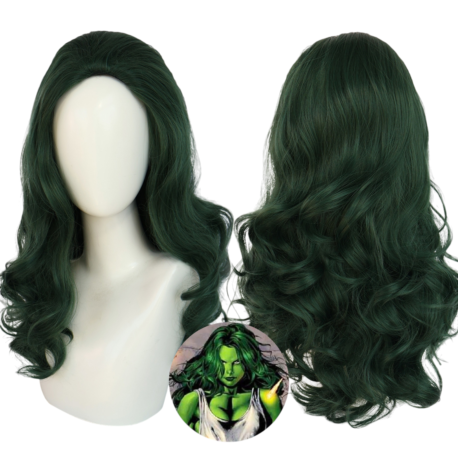 Light Gray She-Hulk (Jennifer Walters) Cosplay Wig - Marvel (Green Wavy) (FEVERCOS)