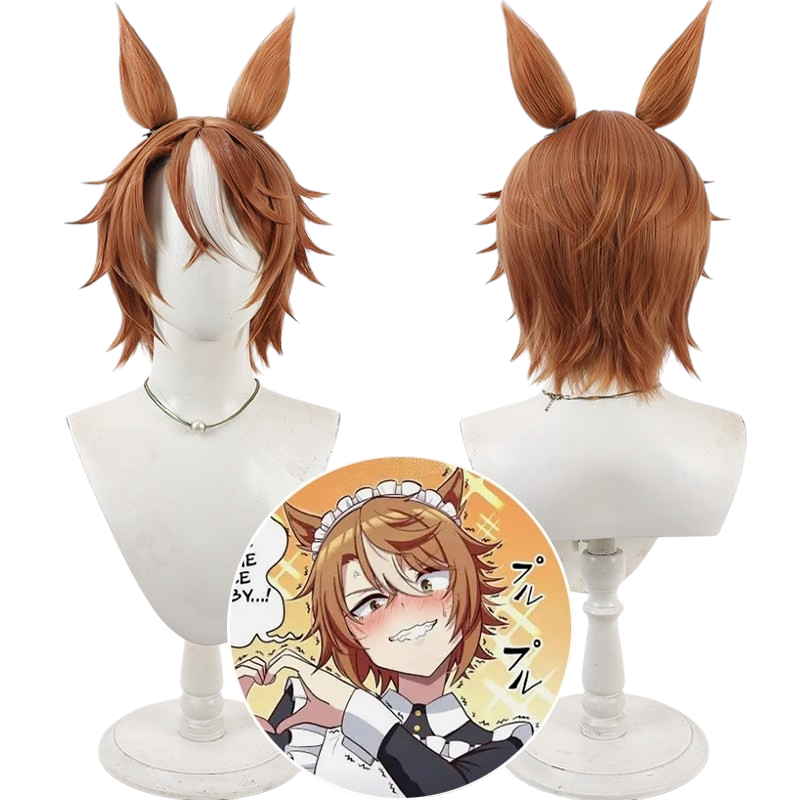 White Smoke Dictus Striker Cosplay Wig - Uma Musume (Reddish Brown with Ears) (FEVERCOS)