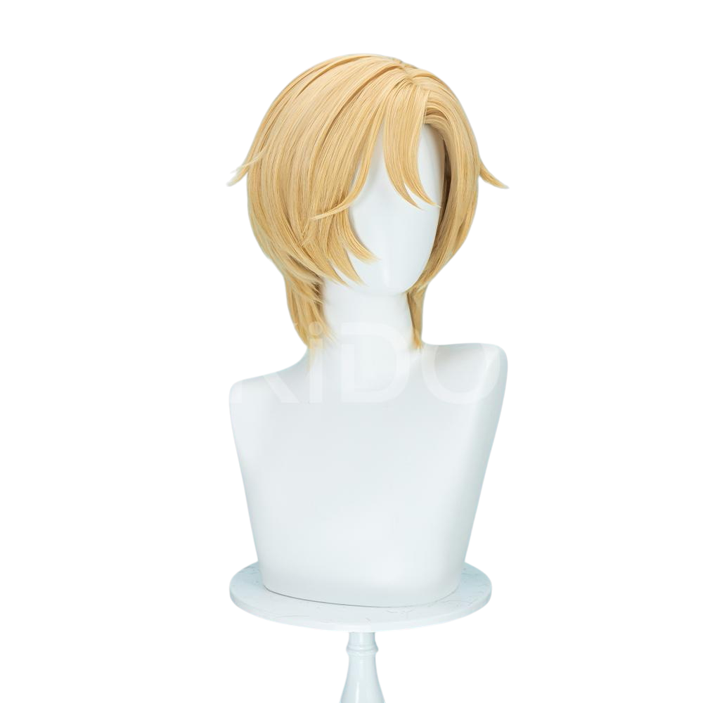 White Smoke Han Noah Cosplay Wig - PLAVE (35cm Golden Yellow Side Part Scalp) (FEVERCOS)