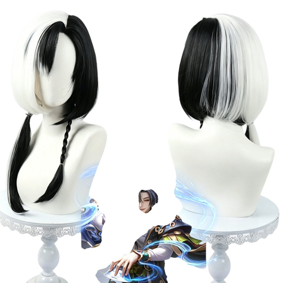 White Smoke Kong Kong'er Cosplay Wig - Honor of Kings (Black/White Medium) (FEVERCOS)