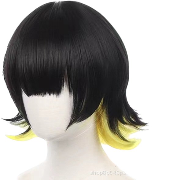White Smoke Bachira Meguru Cosplay Wig - Blue Lock (Black/Yellow Split Bob) (FEVERCOS)