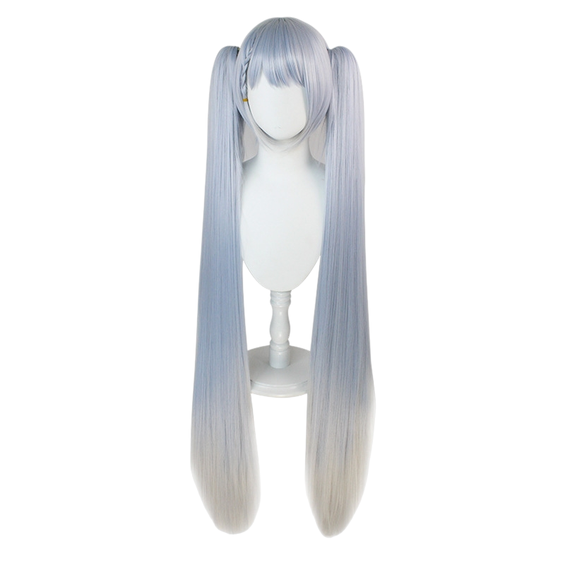 White Smoke Snow Miku Cosplay Wig - Hatsune Miku / Vocaloid (Blue/Silver Twin Tiger Clips) (FEVERCOS)