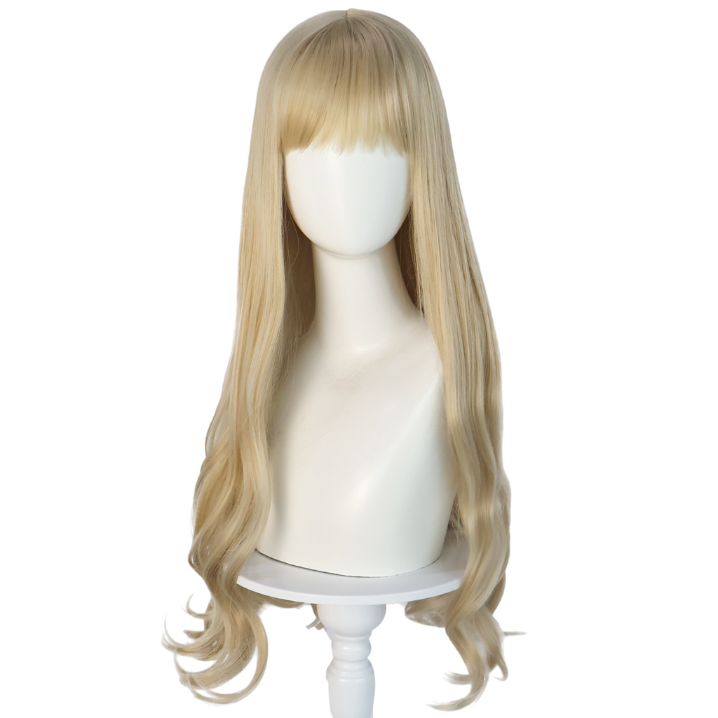 White Smoke Taylor Swift Era Style Wig - Pop Icon Cosplay (Blonde Long Curly with Bangs) (FEVERCOS)