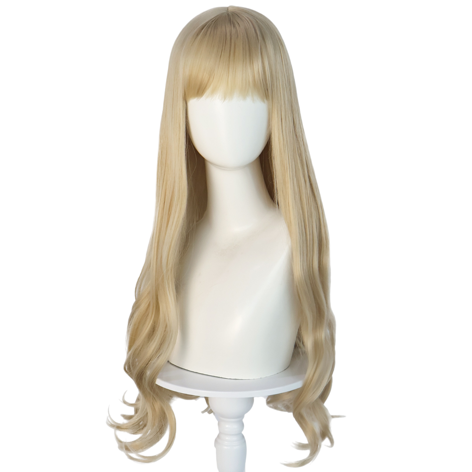 White Smoke Taylor Swift Era Style Wig - Pop Icon Cosplay (Blonde Long Curly with Bangs) (FEVERCOS)