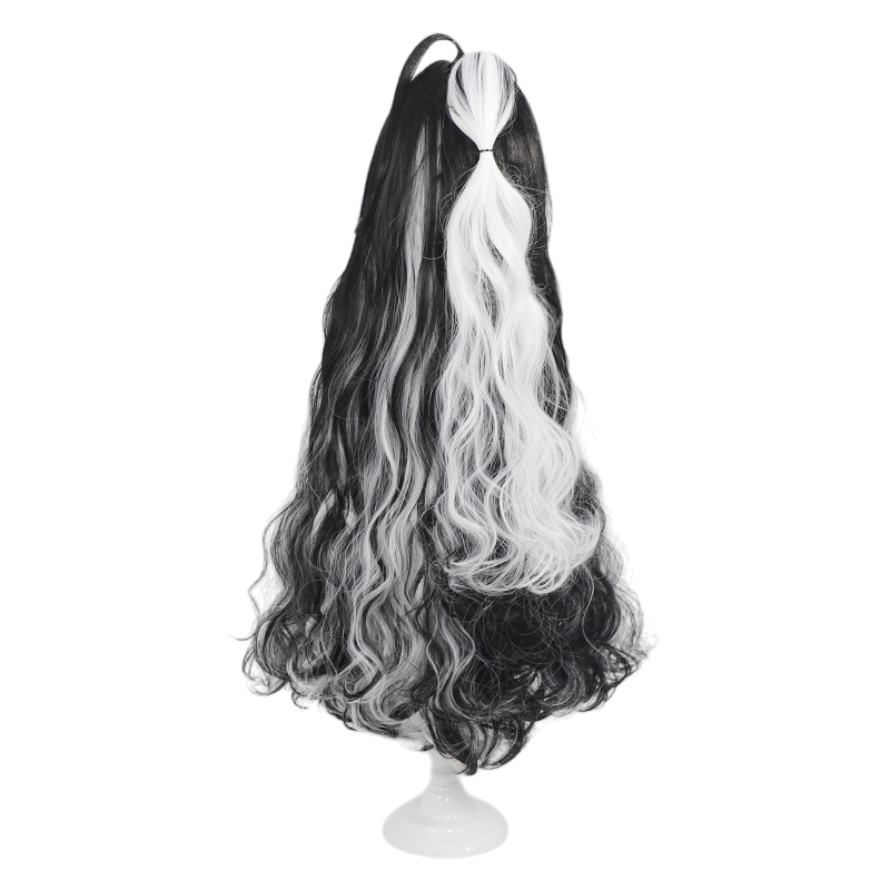 White Smoke Wang Cosplay Wig - Arknights (Black/White Split Curly Ponytail) (FEVERCOS)