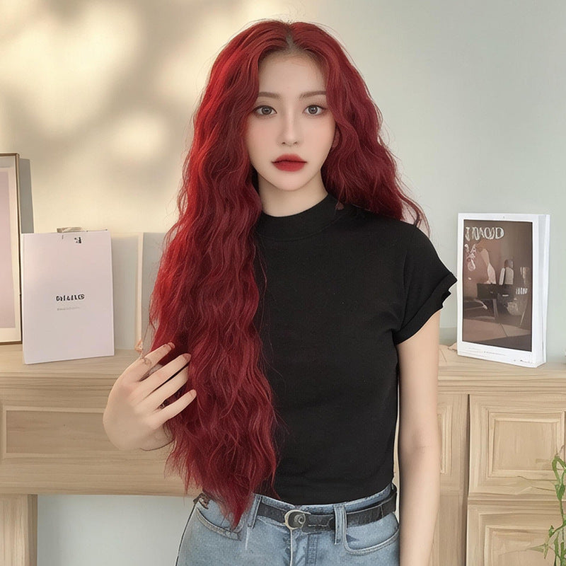 Gray Velvet Wine Red Corn Perm Wig - J-Style Collection (Long Middle Part) (FEVERCOS)