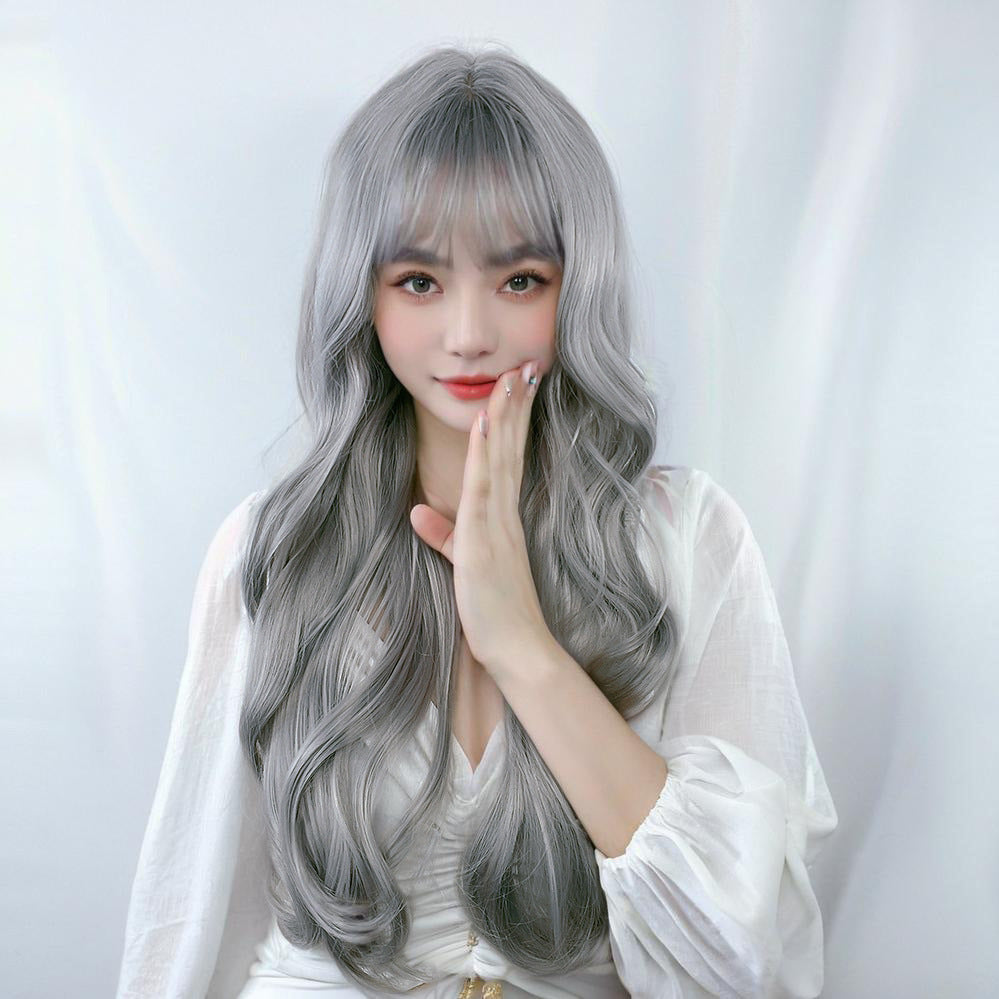 Mist Grey Long Wavy Wig - Urban Subculture (Blunt Bangs) (FEVERCOS)