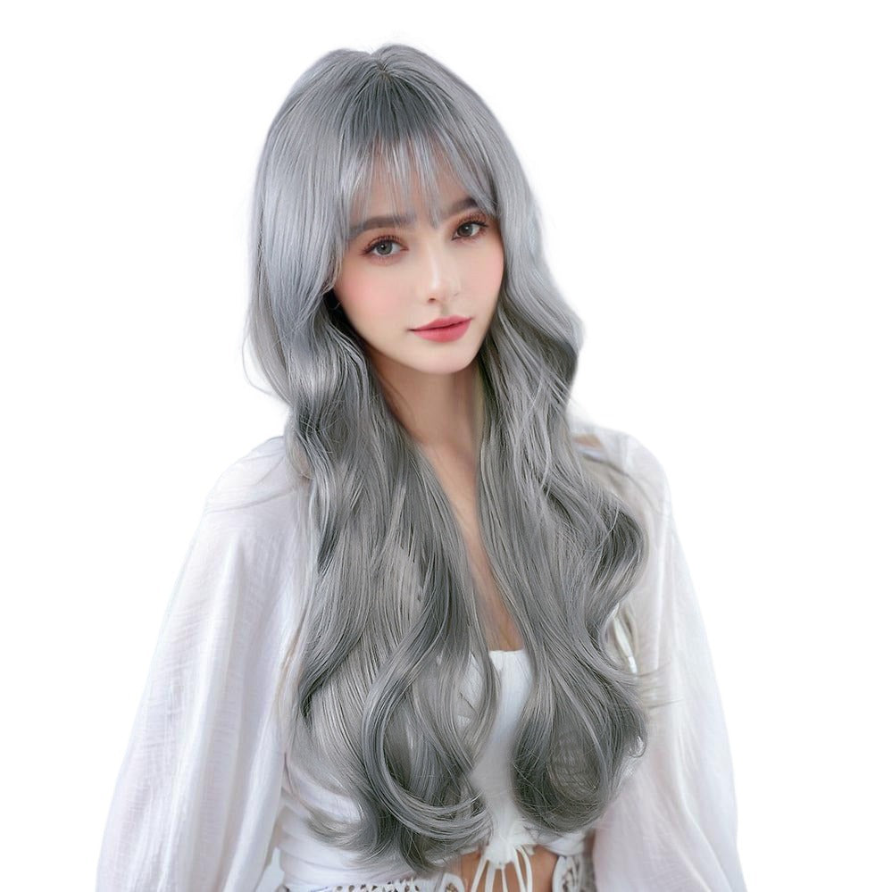 Mist Grey Long Wavy Wig - Urban Subculture (Blunt Bangs) (FEVERCOS)