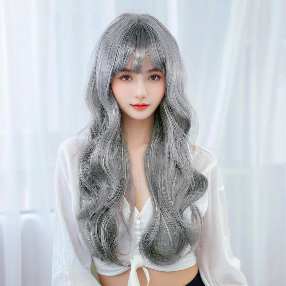 Mist Grey Long Wavy Wig - Urban Subculture (Blunt Bangs) (FEVERCOS)