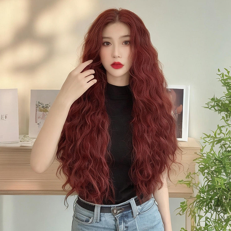 Gray Velvet Wine Red Corn Perm Wig - J-Style Collection (Long Middle Part) (FEVERCOS)