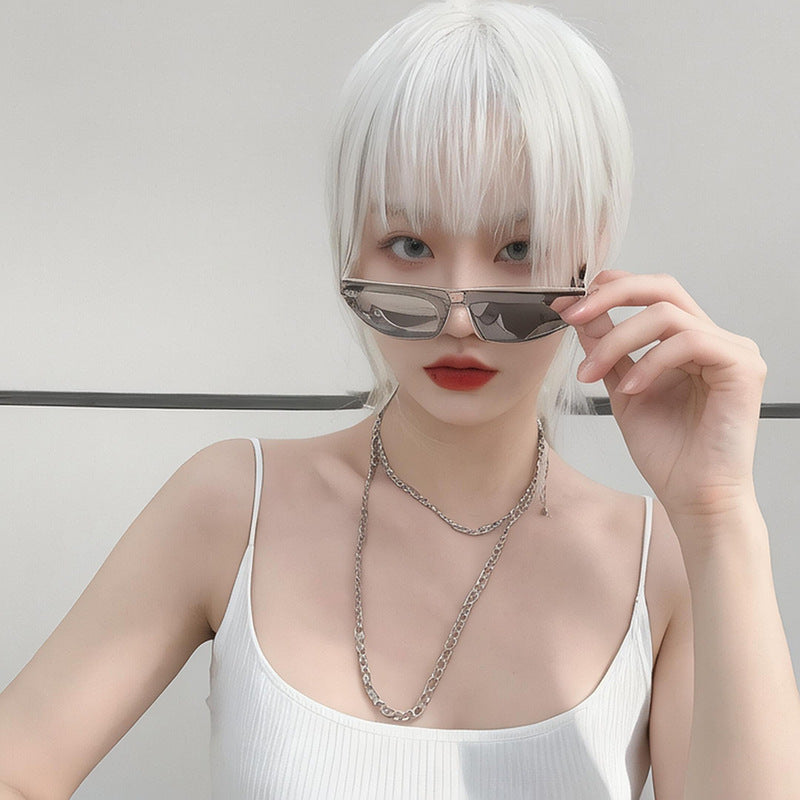 Gray Stark White Wolf Cut Mullet Wig - K-Style Collection (Unisex Short Straight) (FEVERCOS)