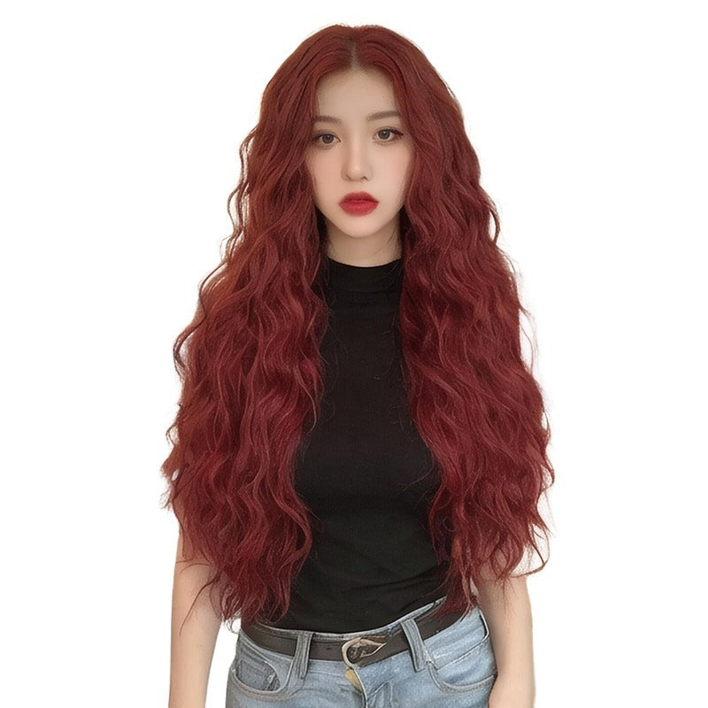 White Smoke Velvet Wine Red Corn Perm Wig - J-Style Collection (Long Middle Part) (FEVERCOS)