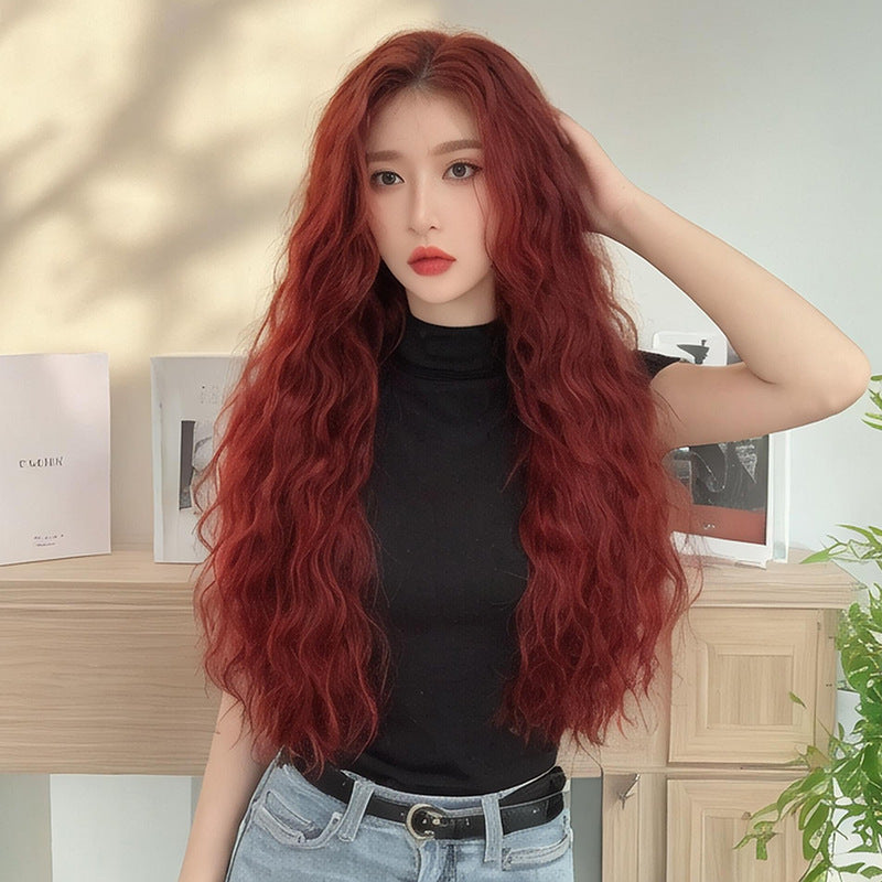 Dark Red Velvet Wine Red Corn Perm Wig - J-Style Collection (Long Middle Part) (FEVERCOS)