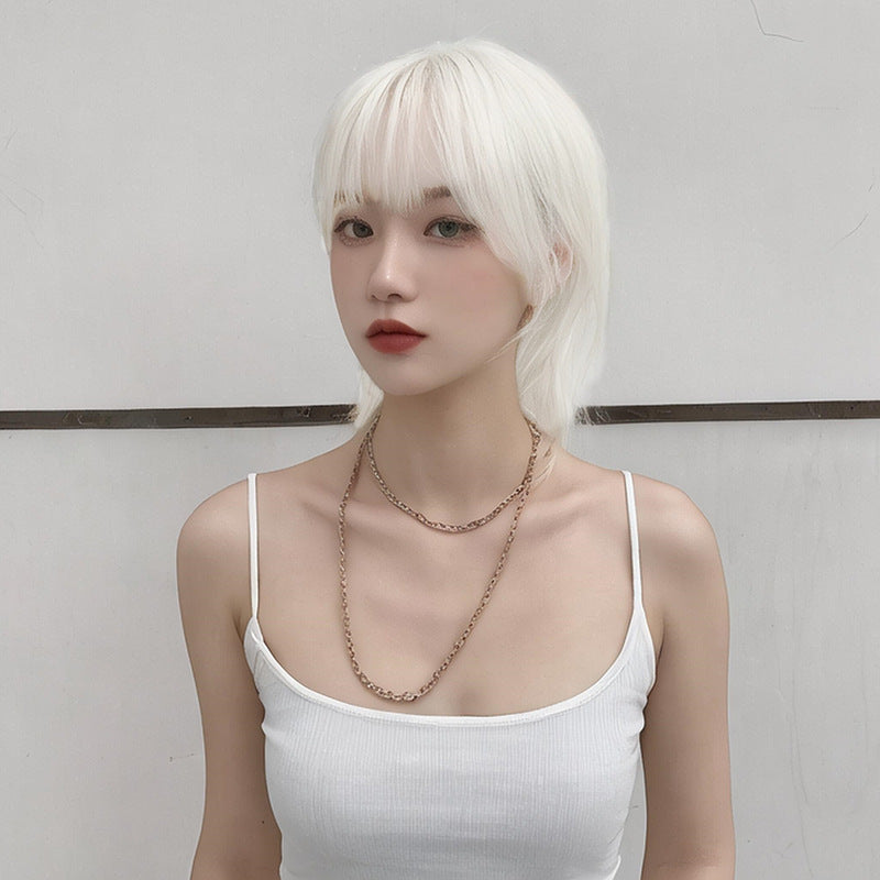 Gray Stark White Wolf Cut Mullet Wig - K-Style Collection (Unisex Short Straight) (FEVERCOS)
