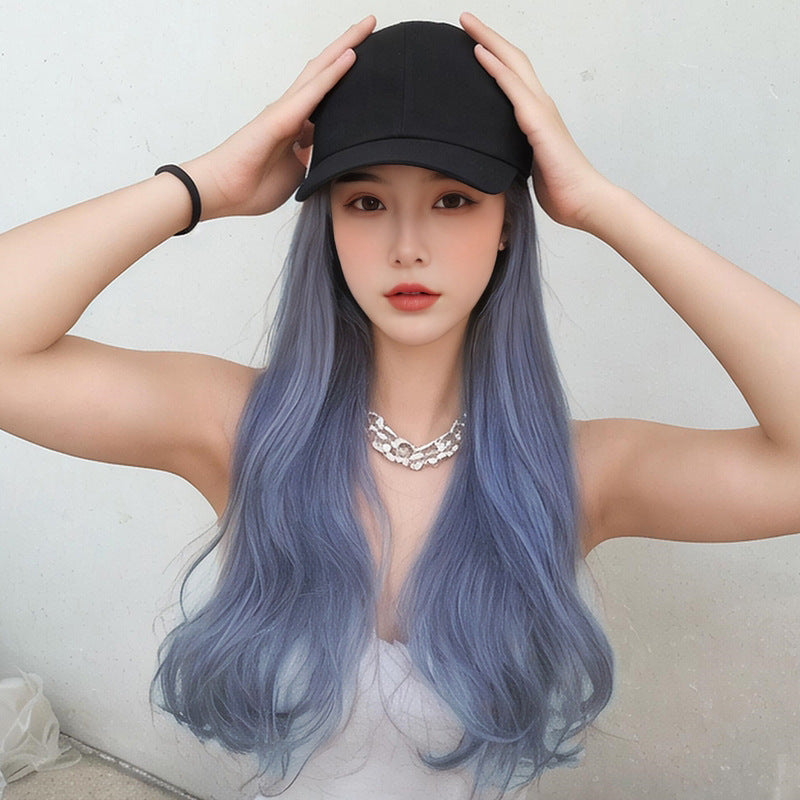 Light Gray Active Lifestyle Hat Wig - Sport Collection (Baseball Cap Long Wavy) (FEVERCOS)