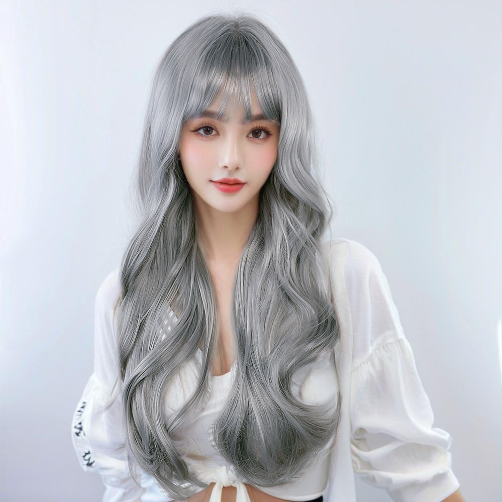 Mist Grey Long Wavy Wig - Urban Subculture (Blunt Bangs) (FEVERCOS)