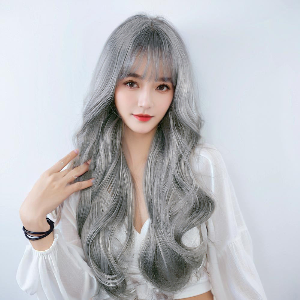 Mist Grey Long Wavy Wig - Urban Subculture (Blunt Bangs) (FEVERCOS)