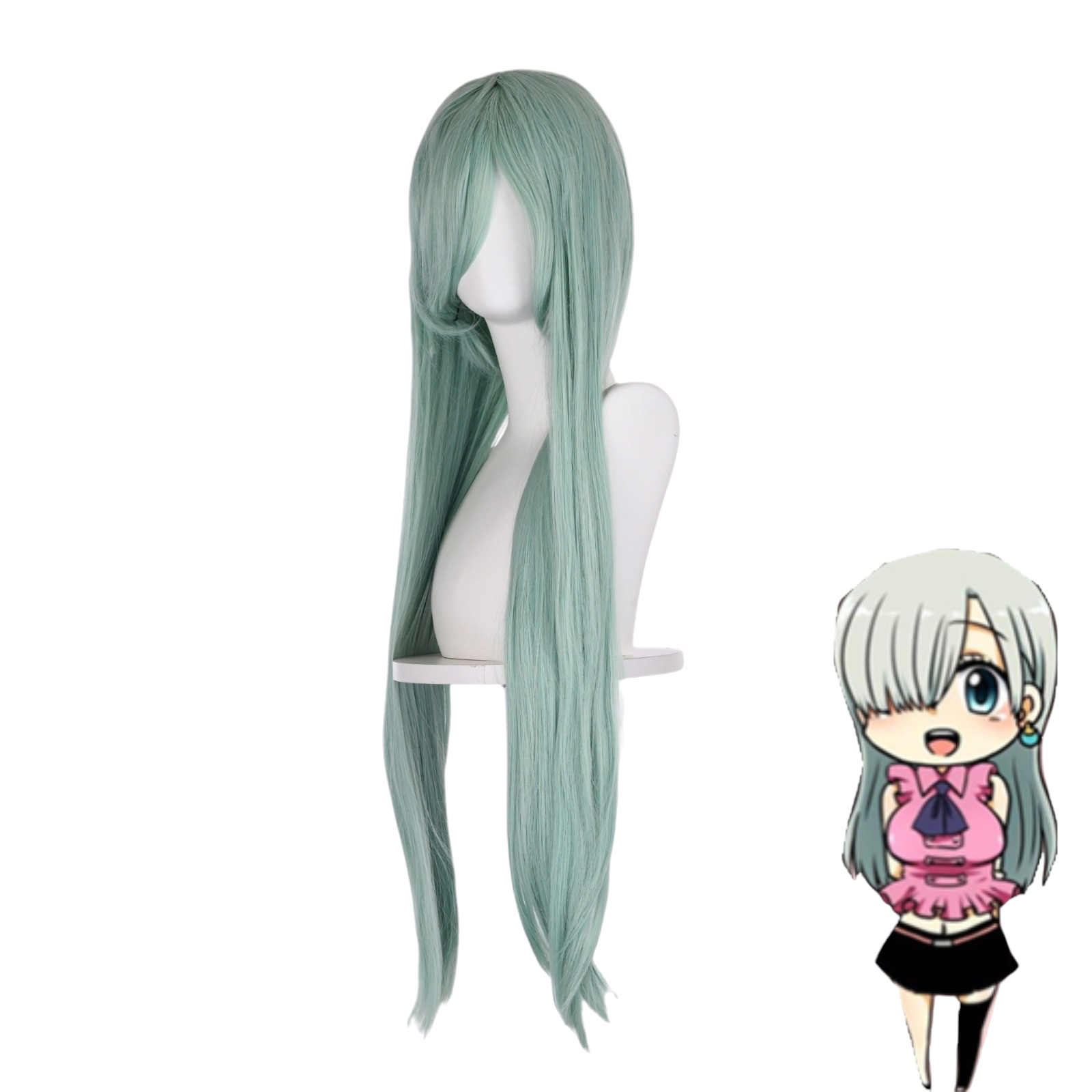 White Smoke Elizabeth Liones Cosplay Wig - The Seven Deadly Sins (Silver-Green Long) (FEVERCOS)