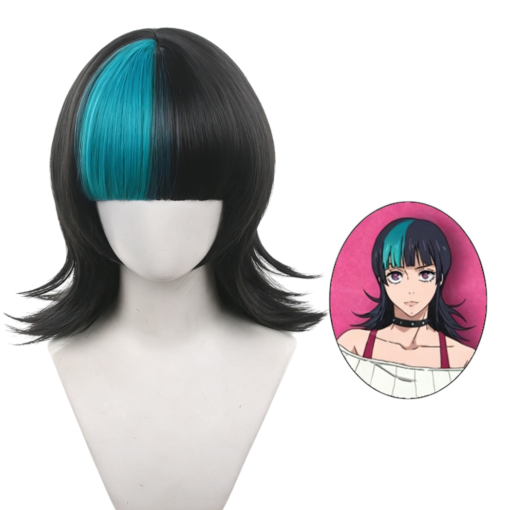 White Smoke Kirara Hoshi Cosplay Wig - Jujutsu Kaisen (Black/Blue Split Flipped) (FEVERCOS)