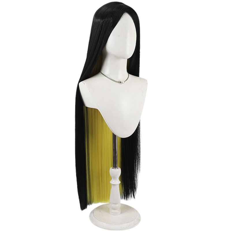 White Smoke Sir Pentious Cosplay Wig - Hazbin Hotel (Black/Yellow Scalp Style) (FEVERCOS)