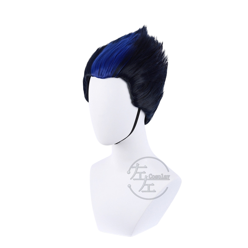 White Smoke Yoru Cosplay Wig - Valorant (Black/Blue Widow's Peak Spiky) (FEVERCOS)