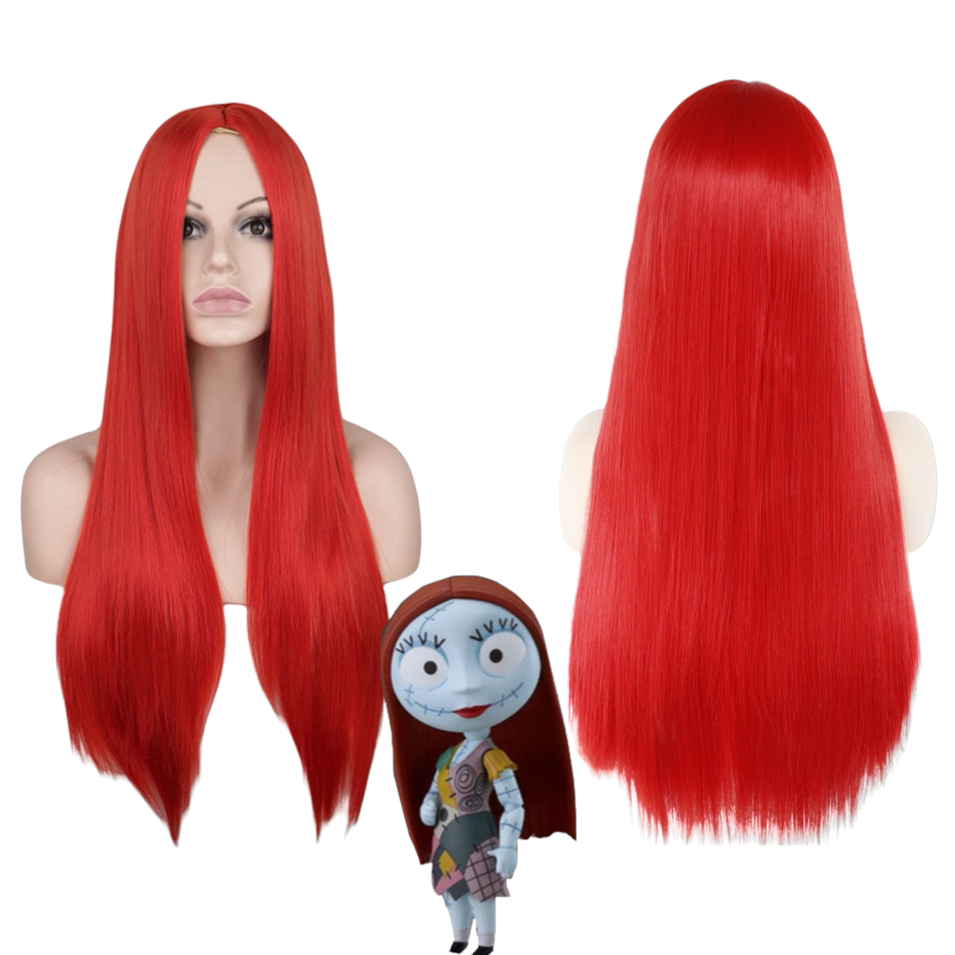 White Smoke Sally Cosplay Wig - The Nightmare Before Christmas (Long Crimson Red) (FEVERCOS)