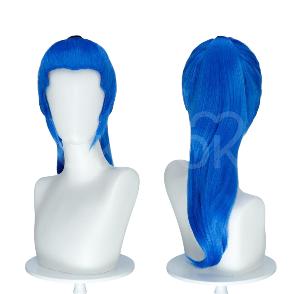 White Smoke Buggy Cosplay Wig - One Piece (55cm Blue Slicked Back Tied) (FEVERCOS)