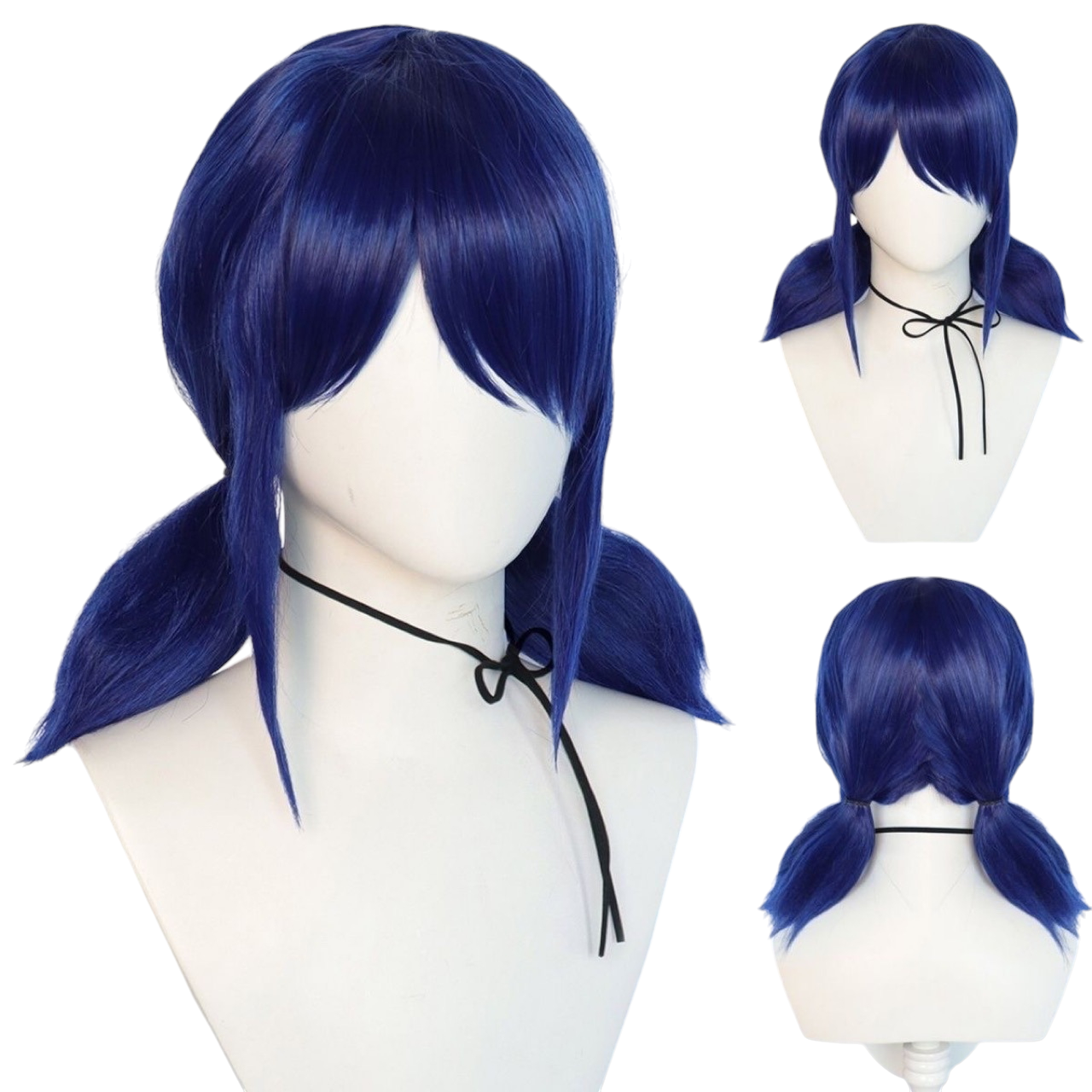 White Smoke Marinette Cosplay Wig - Miraculous Ladybug (Deep Blue Crimped Twin Tails) (FEVERCOS)