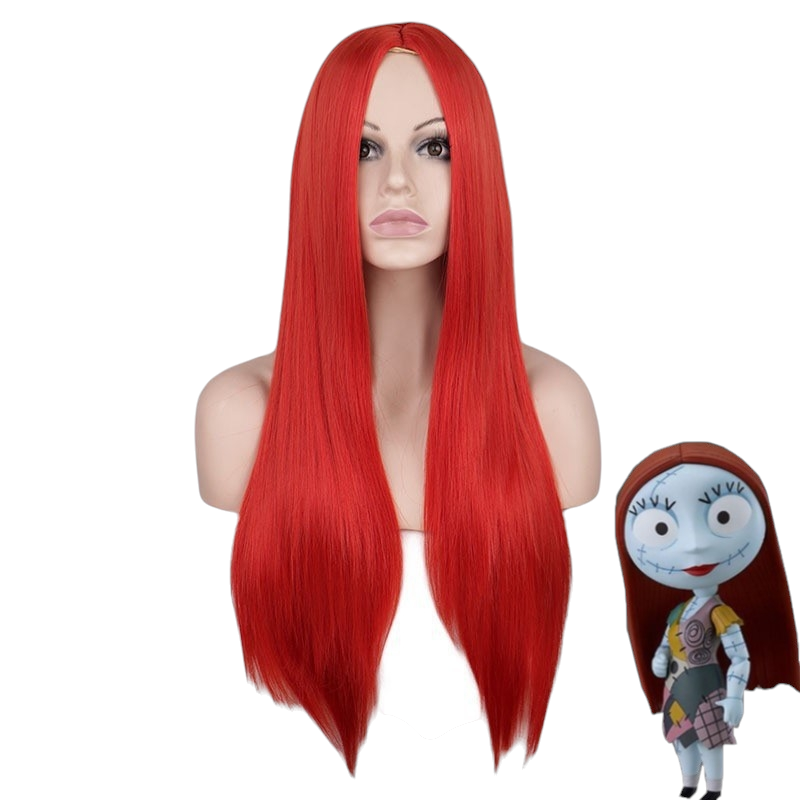 White Smoke Sally Cosplay Wig - The Nightmare Before Christmas (Long Crimson Red) (FEVERCOS)