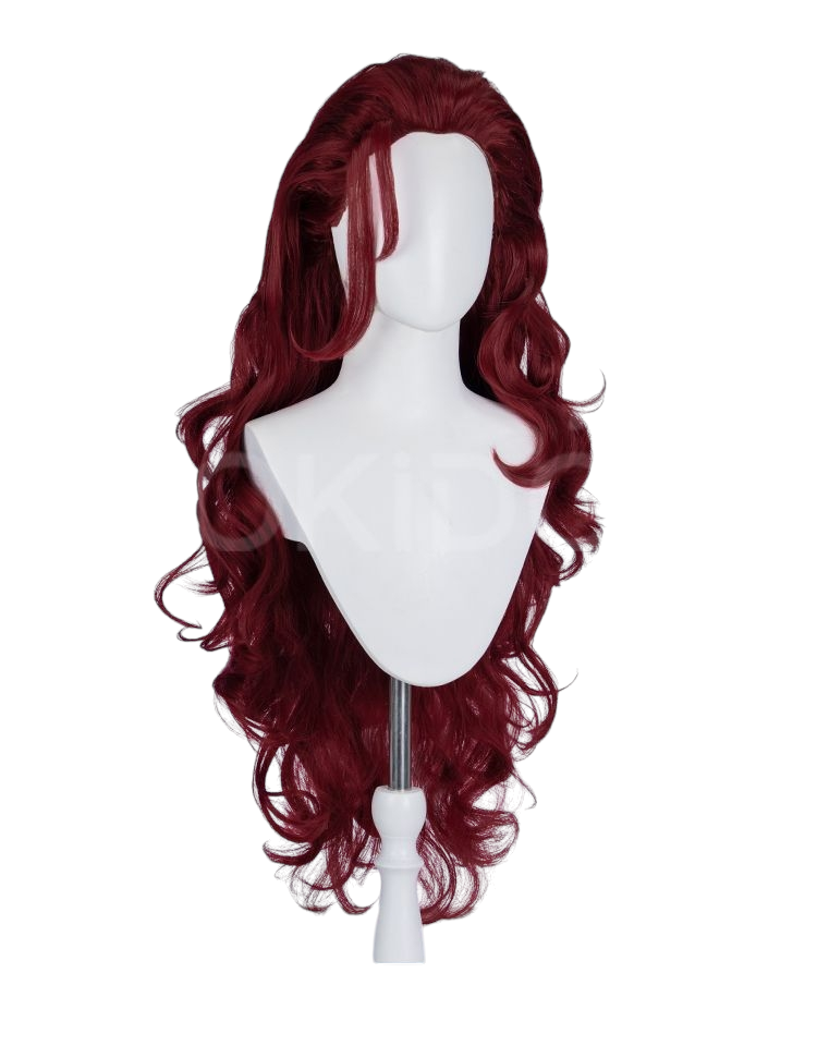 White Smoke Scarlet Witch Cosplay Wig - Marvel Rivals (80cm Burgundy Curly Teased) (FEVERCOS)