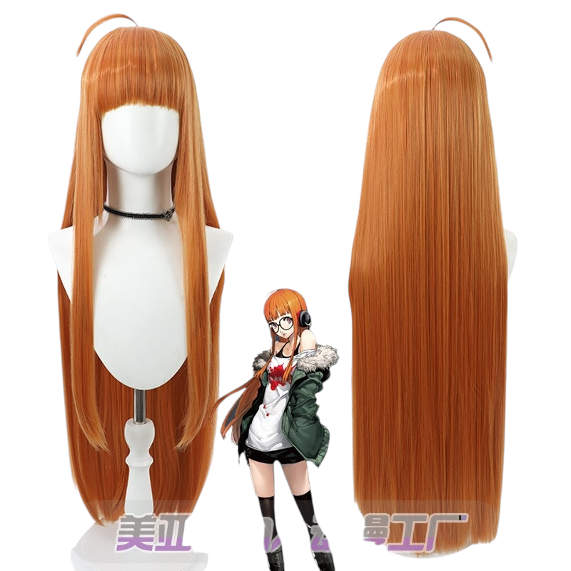 White Smoke Futaba Sakura (Premium Scalp) Cosplay Wig - Persona 5 (Orange Long) (FEVERCOS)