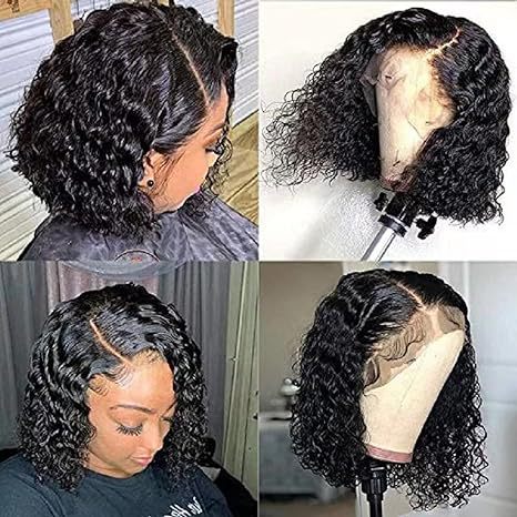 Dark Slate Gray Obsidian Kinky Curly Short Lace Wig - Urban Edge (Side Sweep) (FEVERCOS)