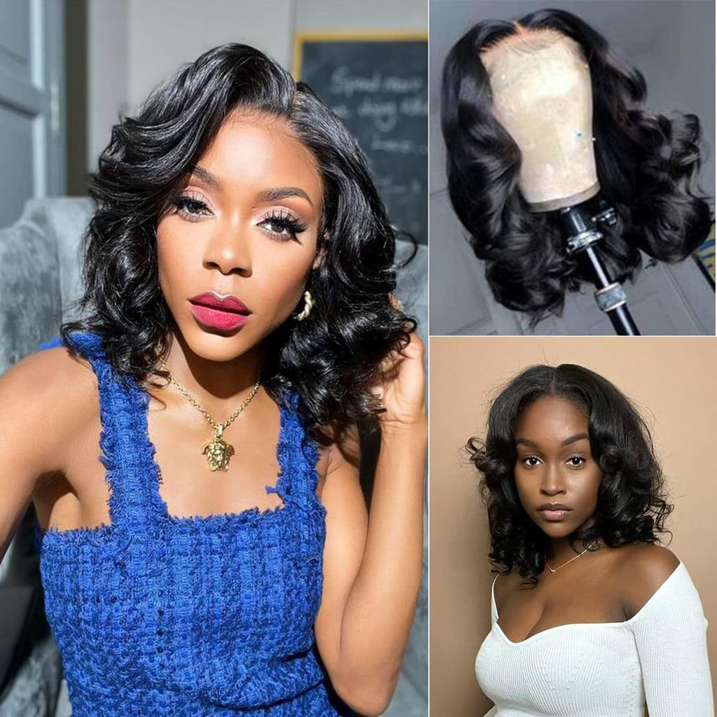 Black Onyx Wavy Bob Lace Wig - Metropolis Chic (Middle Part Short) (FEVERCOS)