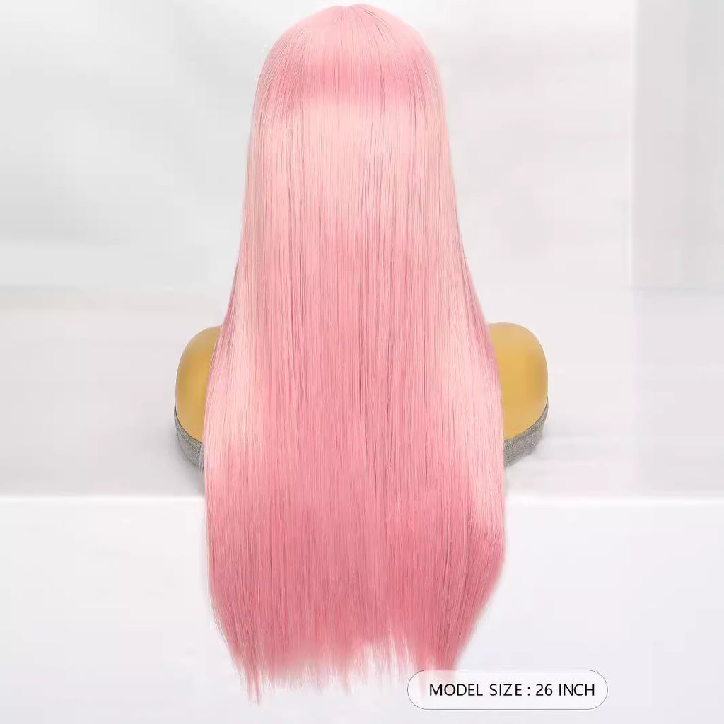 Lavender Bubblegum Pink Straight Lace Wig - Cyberpunk Siren (Middle Part) (FEVERCOS)