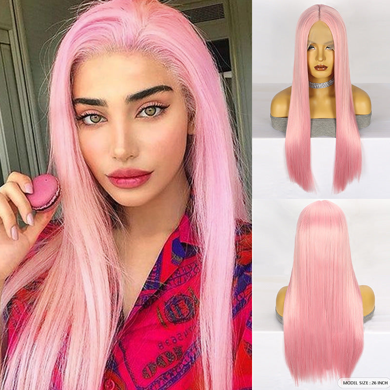 Lavender Bubblegum Pink Straight Lace Wig - Cyberpunk Siren (Middle Part) (FEVERCOS)