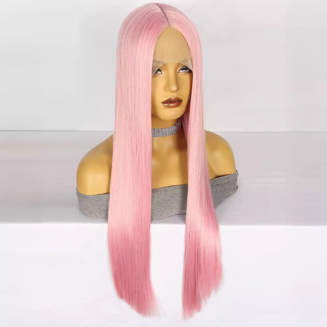 Lavender Blush Bubblegum Pink Straight Lace Wig - Cyberpunk Siren (Middle Part) (FEVERCOS)