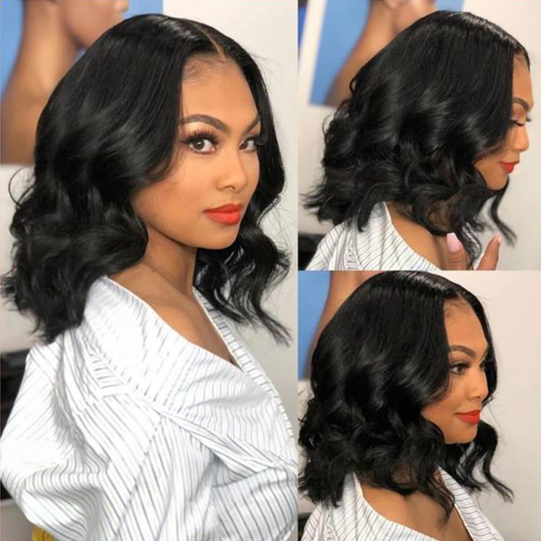 Black Onyx Wavy Bob Lace Wig - Metropolis Chic (Middle Part Short) (FEVERCOS)
