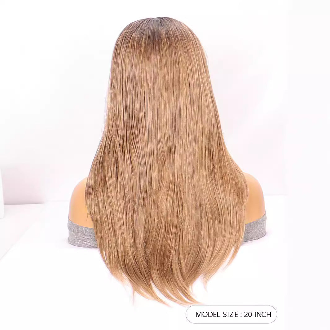 White Smoke Brown Ombre Layered Straight Wig - Everyday Glamour (Middle Part) (FEVERCOS)