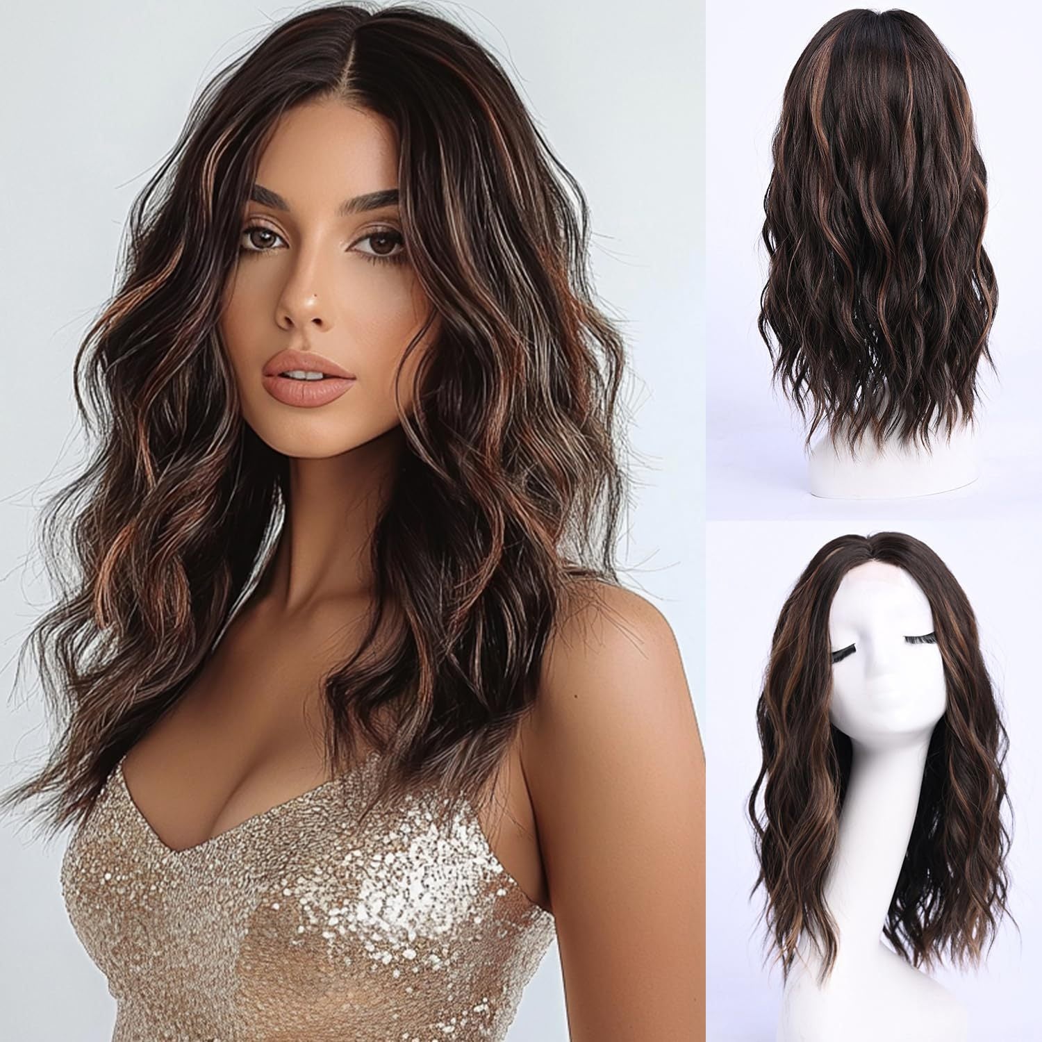 White Smoke Ombre Balayage Wavy Lace Wig - Runway Silhouette (Middle Part Curls) (FEVERCOS)