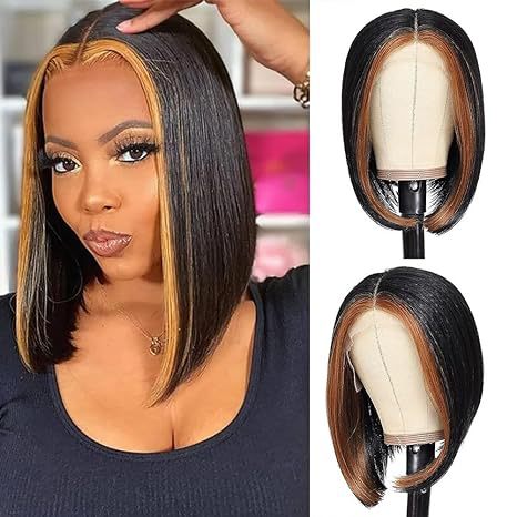 White Smoke Brown Highlight Lace Bob Wig - Urban Chic (Inward Curve T-Part) (FEVERCOS)